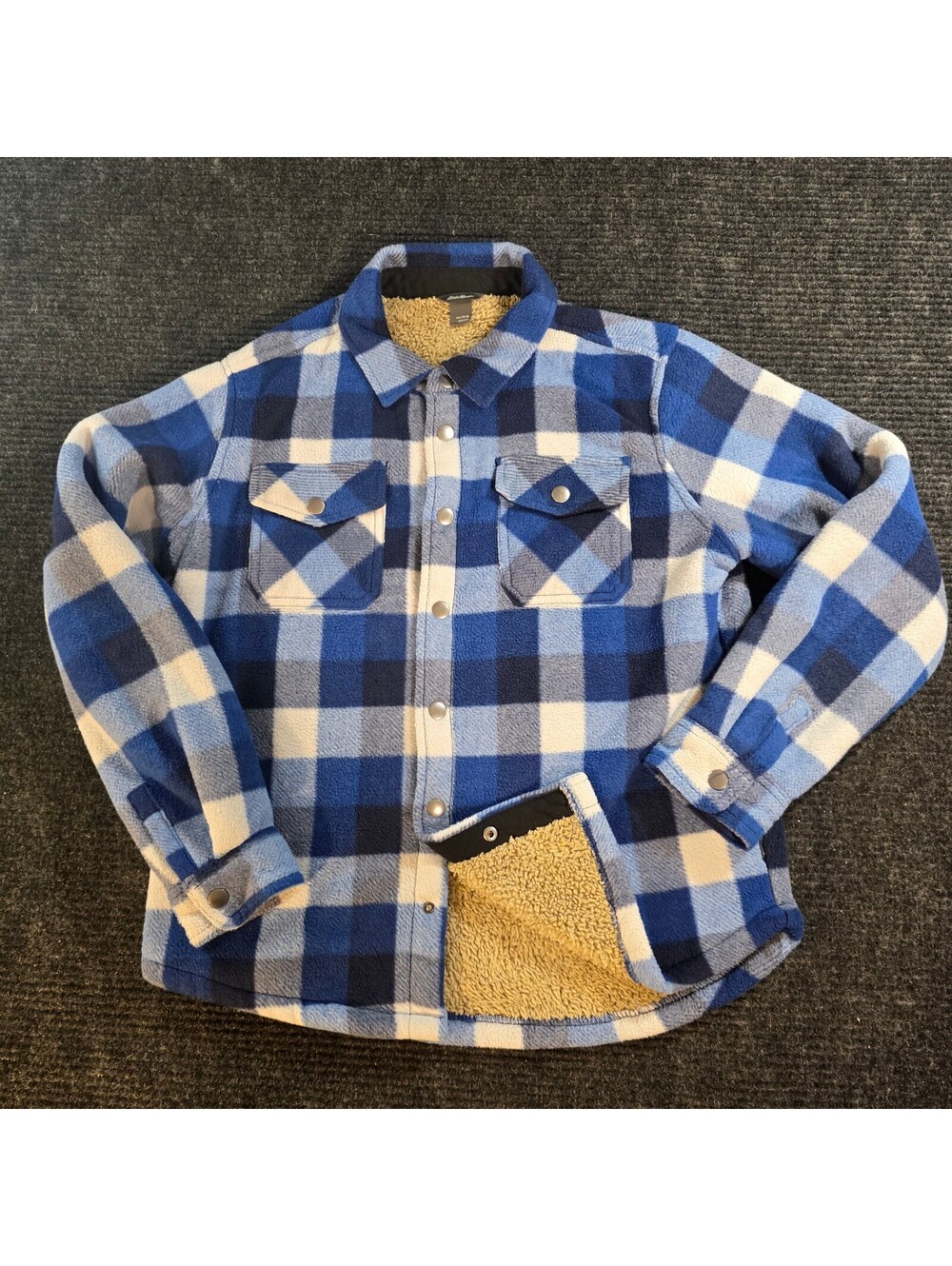 Eddie Bauer Kids 14/16 Blue Plaid Sherpa Lined Shirt Jacket